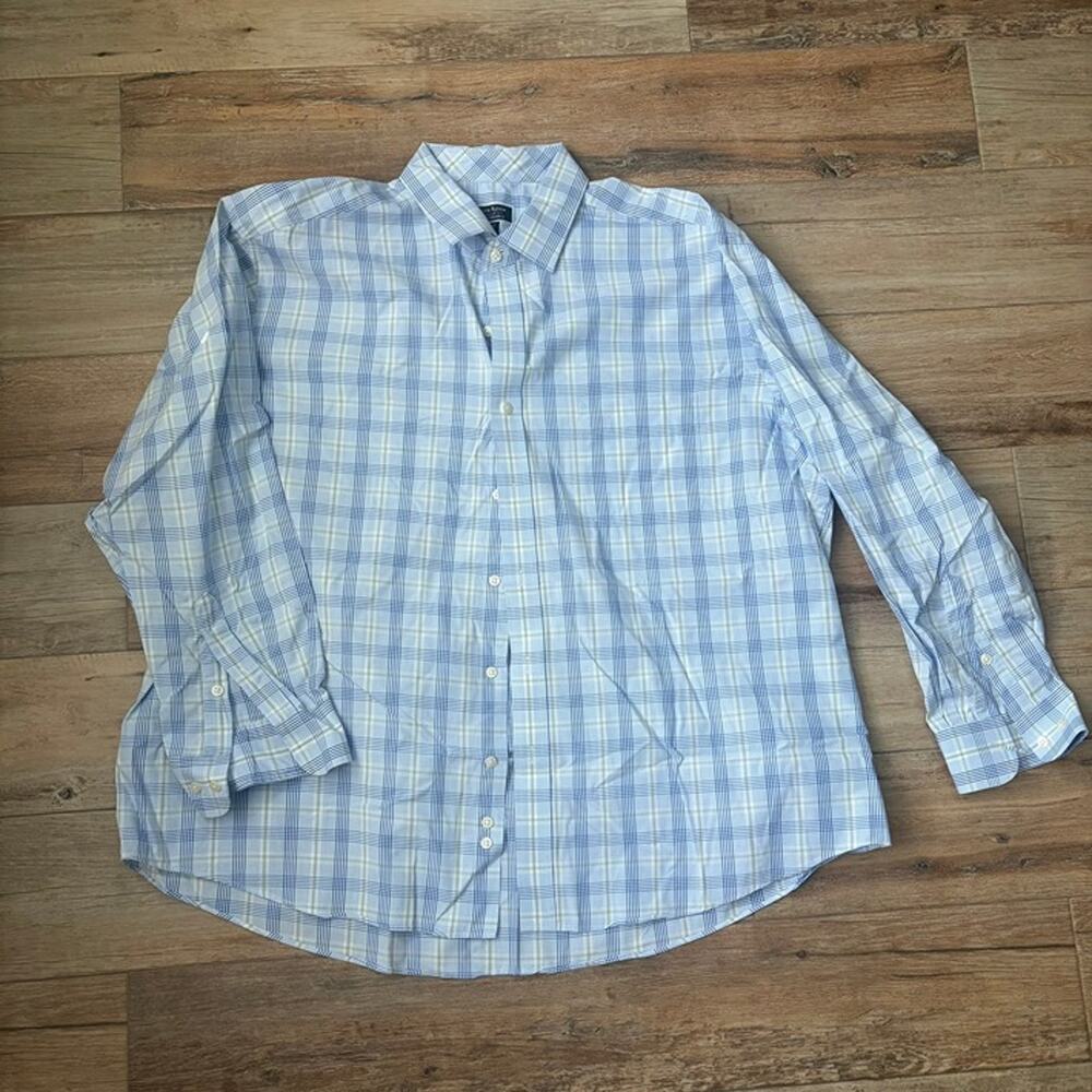 Club Room Men’s Performance Dress Shirt 18½ 34/35 Blue Green Plaid